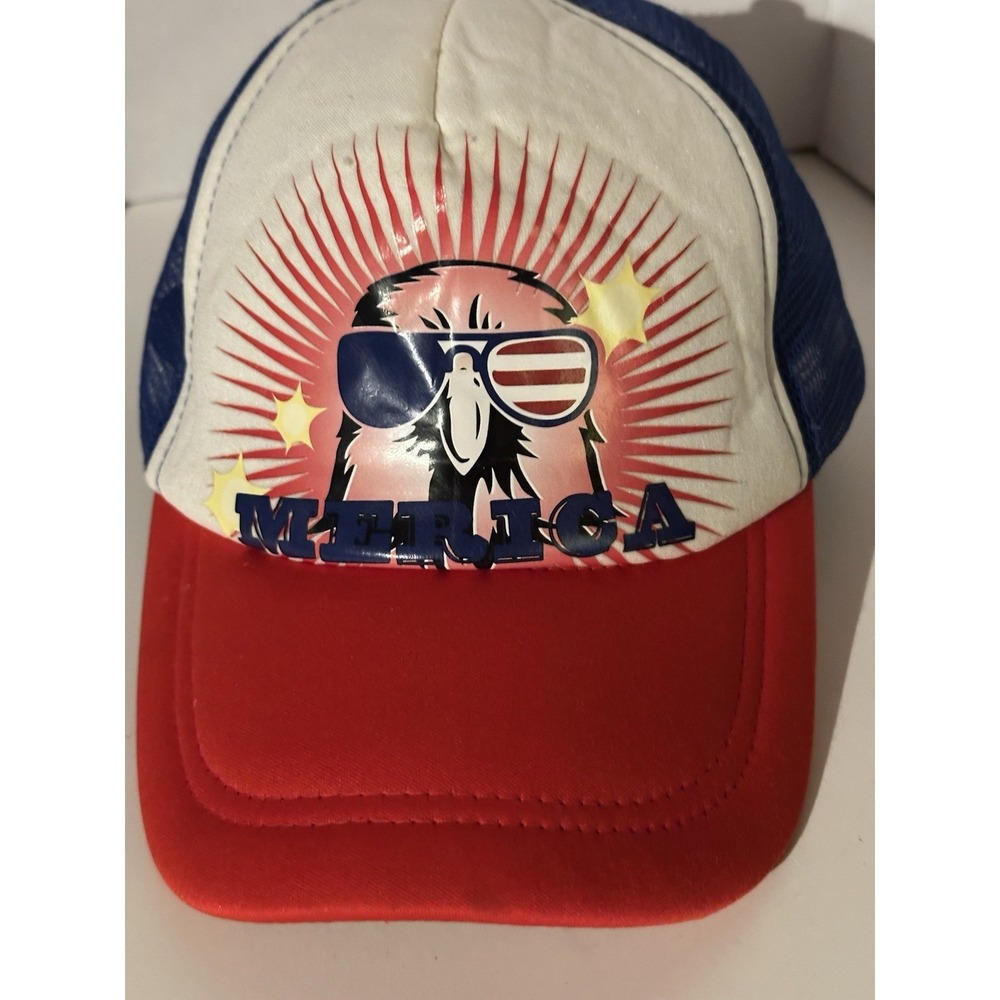 Merica Adjustable Snapback Mesh Trucker Hat Red/White/Blue Eagle Patriotic EC
